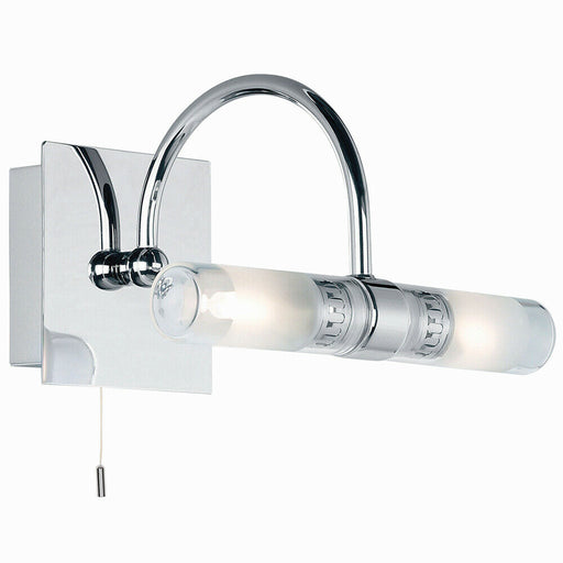 Bathroom Twin Wall Light Chrome & Mixed Glass Modern IP44 Over Mirror Curved Arm Loops
