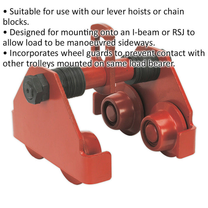 0.5 Tonne Beam Trolley - Mounted Lifting Point - I-Beam RSJ Trolley Hoist Loops