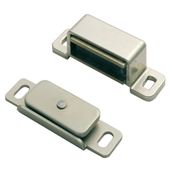 2x Magnetic Cupboard Door Catch 36.5mm Fixing Centres 3.5kg Pull Nickel Plated Loops