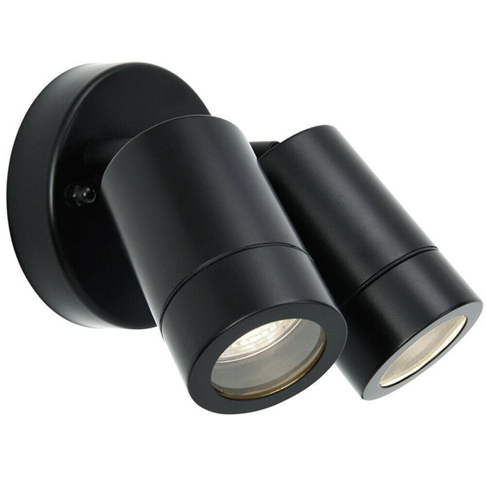 IP44 Outdoor Adjustable Spotlight Matt Black Twin GU10 Dimmable Up Down light Loops