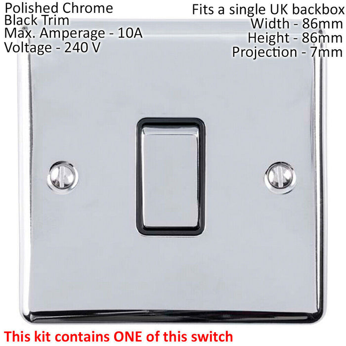 Light Switch Pack - 1x Intermediate & 2x Single - CHROME / Black 2 Way 10A Loops