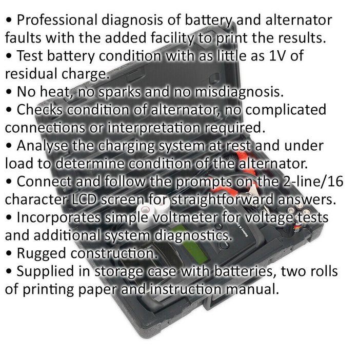 Digital Battery & Alternator Diagnostic Tool - Built-In Printer Battery Powered Loops