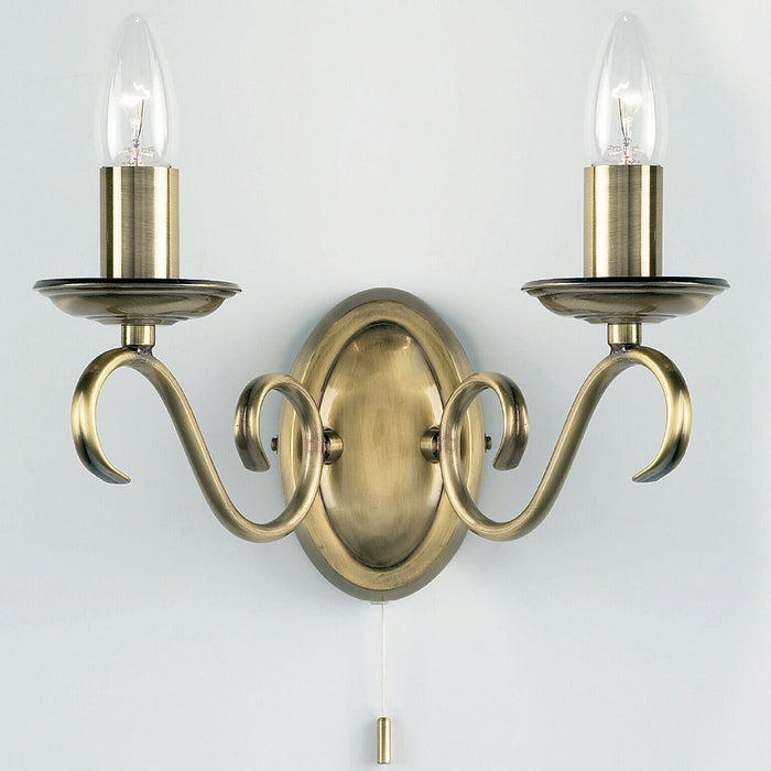 2 PACK Dimmable LED Twin Wall Light Antique Brass Vintage 2x Bulb Lamp Lighting Loops