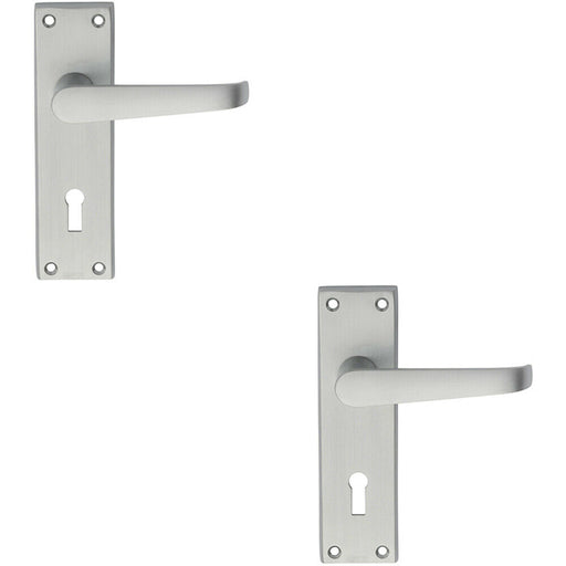 2x PAIR Straight Victorian Handle on Lock Backplate 150 x 43mm Satin Chrome Loops