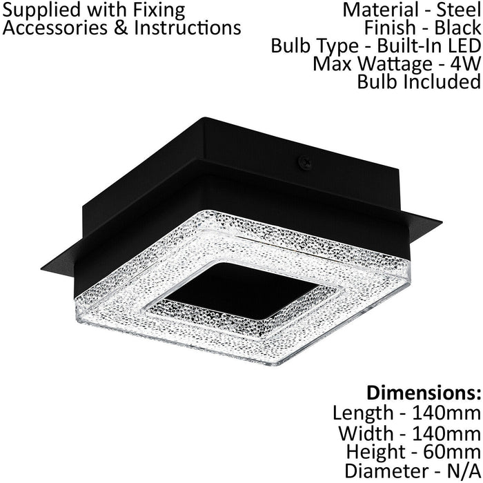Wall Flush Ceiling Light Colour Black Shade Black Clear Plastic Crystal LED 4W Loops