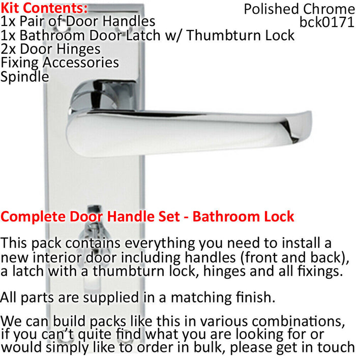 Door Handle & Bathroom Lock Pack Chrome Victorian Straight 150 x 43mm Backplate Loops