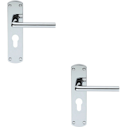 2x Rounded Straight Bar Lever on Euro Lock Backplate 170 x 42mm Polished Chrome Loops