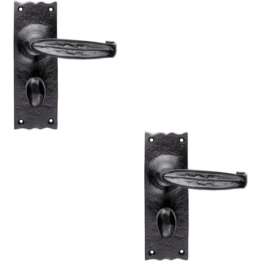 2x PAIR Forged Straight Handle on Bathroom Backplate 155 x 55mm Black Antique Loops