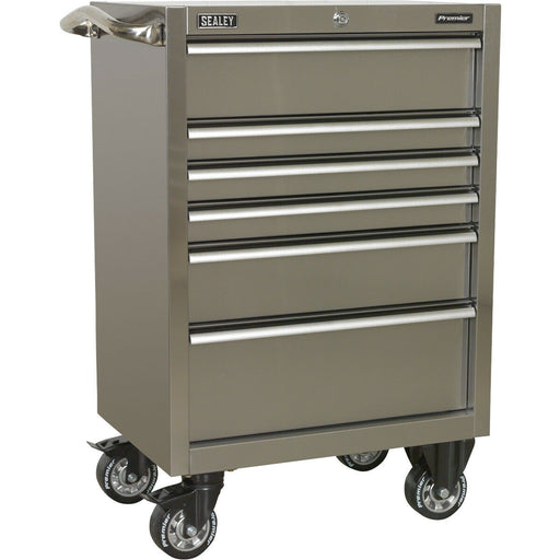 675 x 460 x 1050mm 6 Drawer Portable Tool Chest STAINLESS STEEL Mobile Storage Loops