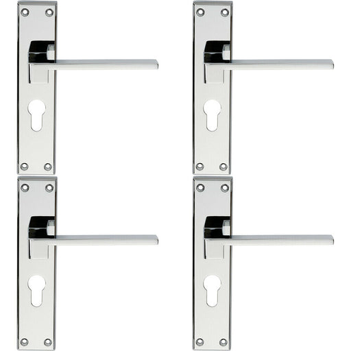 4x PAIR Flat Straight Lever on Euro Backplate Handle 180 x 40mm Polished Chrome Loops