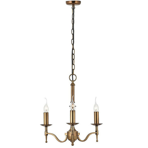 Avery Ceiling Pendant Chandelier Light 3 Lamp Antique Brass Curved Candelabra Loops