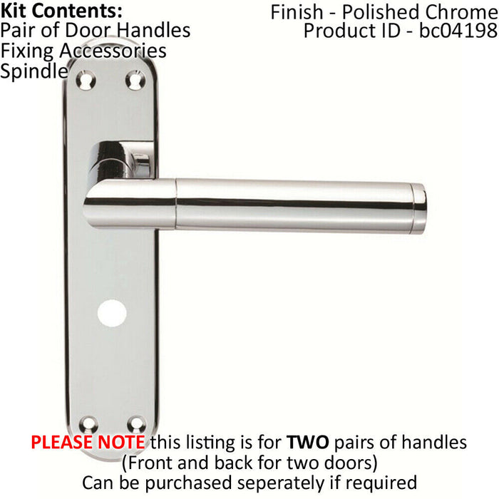 2x Round Bar Lever on Bathroom Backplate Door Handle 180 x 40mm Polished Chrome Loops