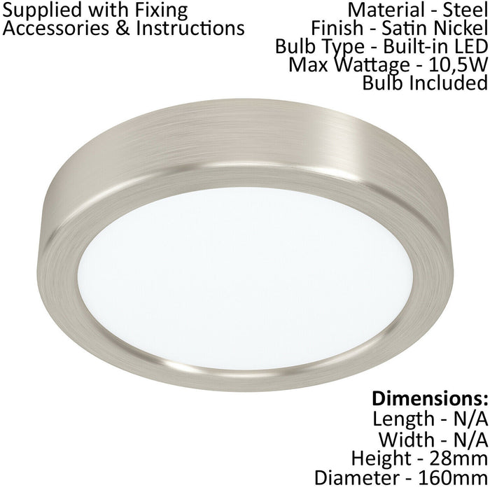 2 PACK Wall / Ceiling Light Satin Nickel 160mm Round Surface 10.5W LED 4000K Loops