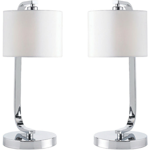 2 PACK Touch Dimmable Table Lamp Chrome & White Fabric Shade Bedside Desk Light Loops