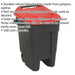 100 Litre Capacity Wheelie Bin - Solid Rear Axle - Two 200mm Wheels - Red Loops