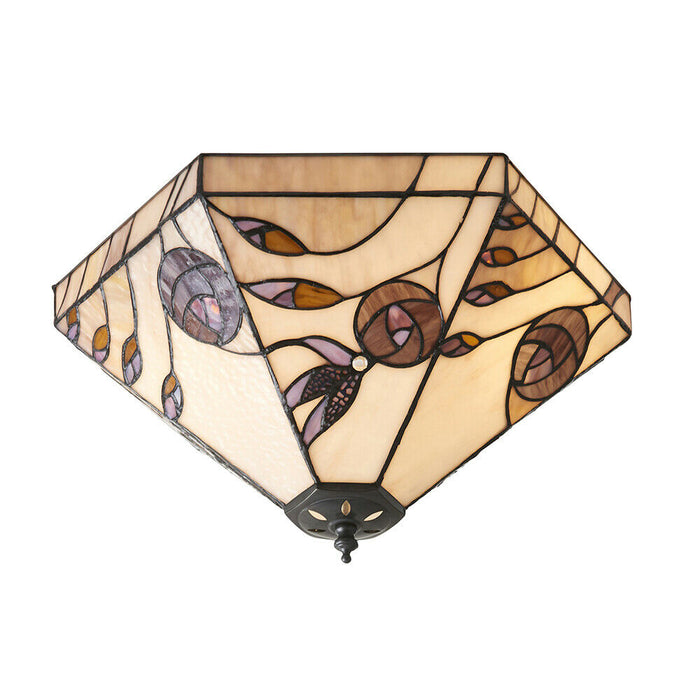 Tiffany Glass LED Wall Light - Mackintosh Style Rose - Bronze Finish - Medium Loops