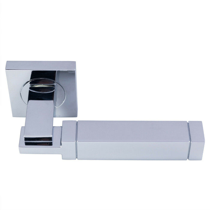 PAIR Cube Lever on Square Rose Etched Detailing Concealed Fix Polished Chrome Loops