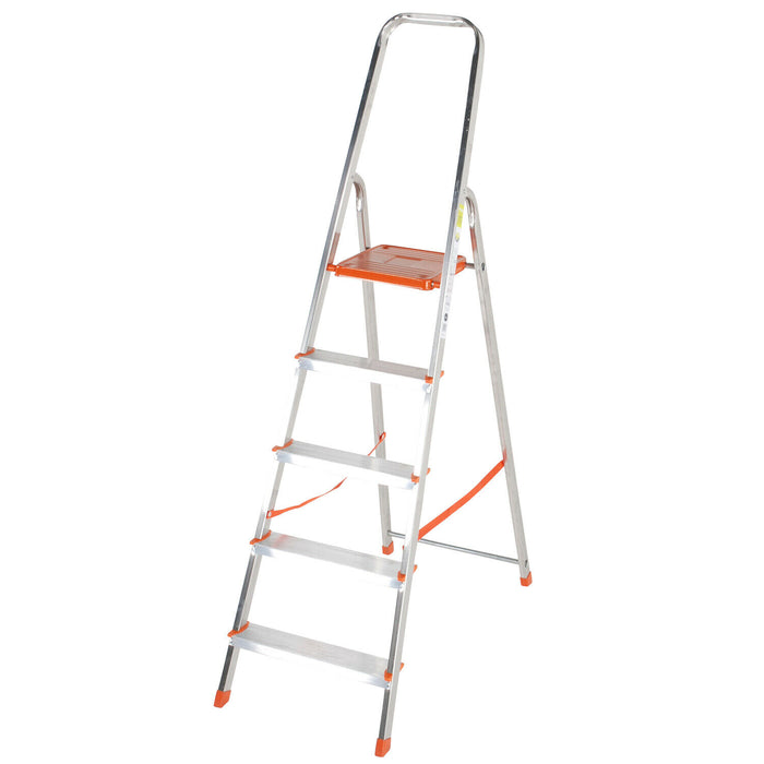1.1m Lightweight Aluminium Platform Step Ladders 5 Tread Anti Slip DIY Steps Loops
