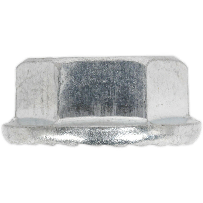 Pack of 100 Zinc Plated Serrated Flange Nut - 1.5mm Pitch - M10 - DIN 6923 Loops