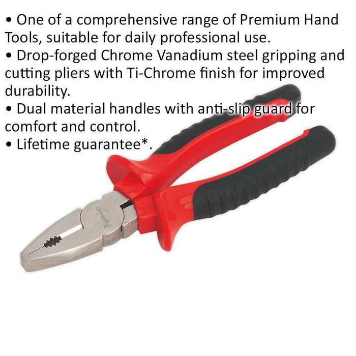 190mm Combination Pliers - Drop Forged Steel - 35mm Jaw Capacity - Comfort Grip Loops