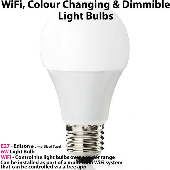 2x WiFi Colour Changing LED Light Bulb 6W E27 Full RGB White SMART Dimmable Lamp Loops
