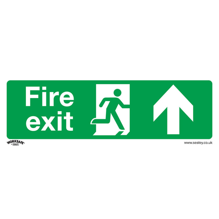 1x FIRE EXIT (UP) Health & Safety Sign - Self Adhesive 300 x 100mm Sticker Loops