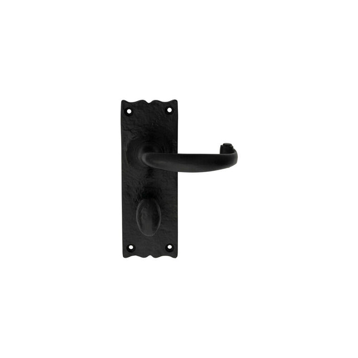 PAIR Forged Curved Lever Handle on Bathroom Backplate 155 x 54mm Black Antique Loops