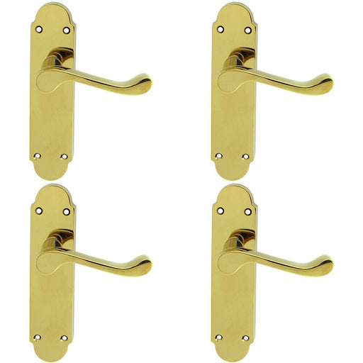 4x PAIR Victorian Upturned Handle on Latch Backplate 170 x 42mm Polished Brass Loops
