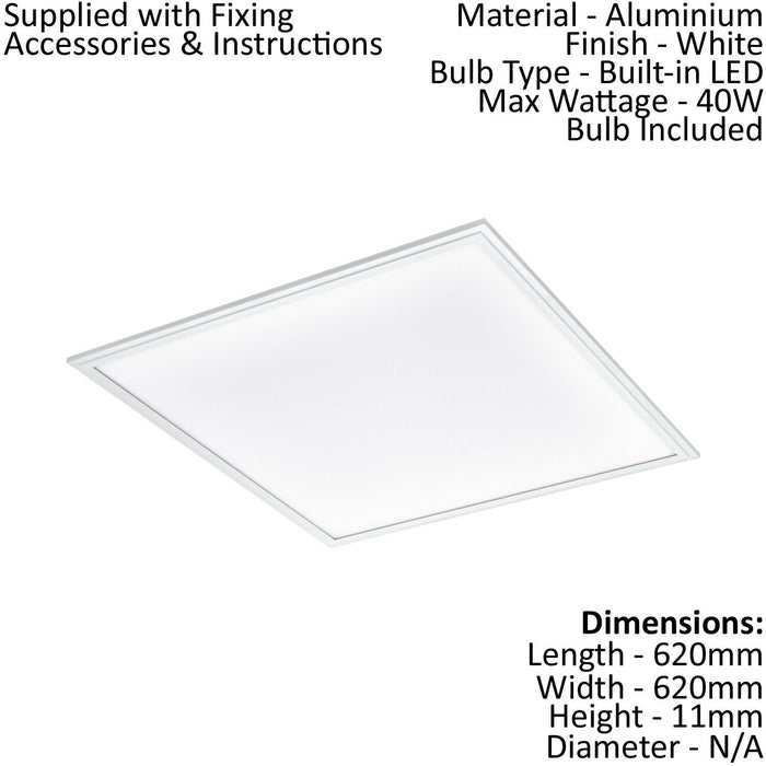 Flush Ceiling Panel Light 6205mm White Sqaure Tile 40W Built in LED 4000K Loops