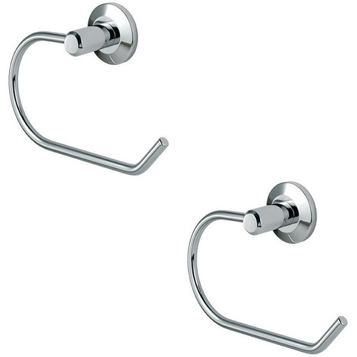 2x Round Bar Bathroom Toilet Roll Holder on Rose Concealed Fix Polished Chrome Loops