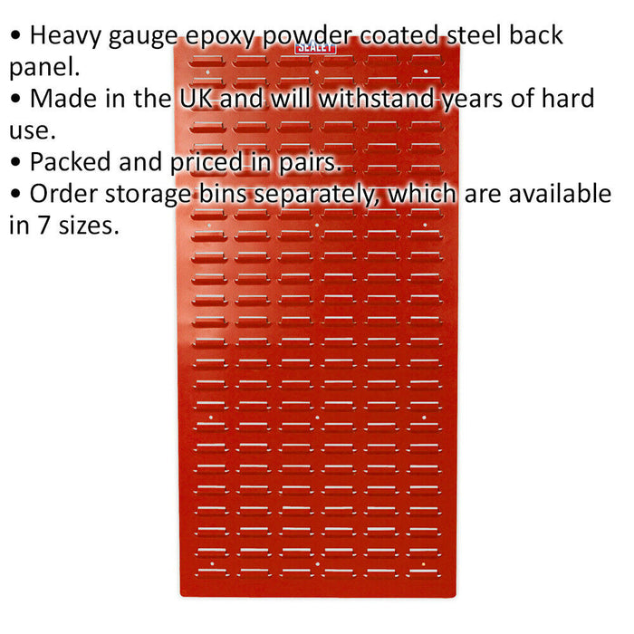 2 PACK - 500 x 1000mm Red Louvre Wall Mounted Storage Bin Panel - Warehouse Tray Loops