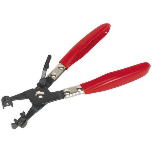 Ratchet Hose Clip Pliers - Swivel Jaws - PVC Handles - Tag & Wire Clip Removal Loops