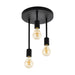 Semi Flush Ceiling Light Black Steel Modern 3 Arm Feature 60W E27 Bulb Loops