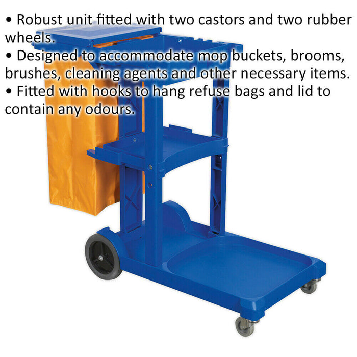 Janitorial Cleaning Trolley - Multiple Shelve - Holds Mop Buckets - Housekeeping Loops