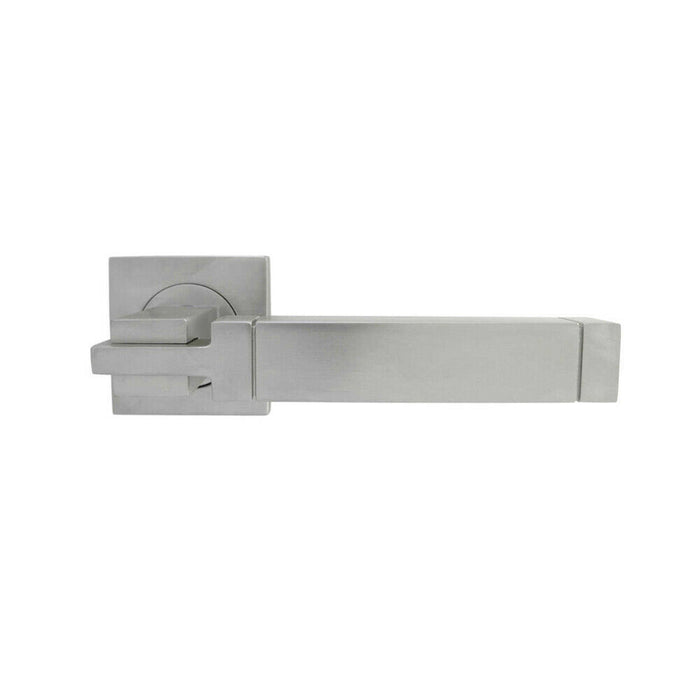 Door Handle & Latch Pack Satin Chrome Modern Cube Lever Screwless Square Rose Loops