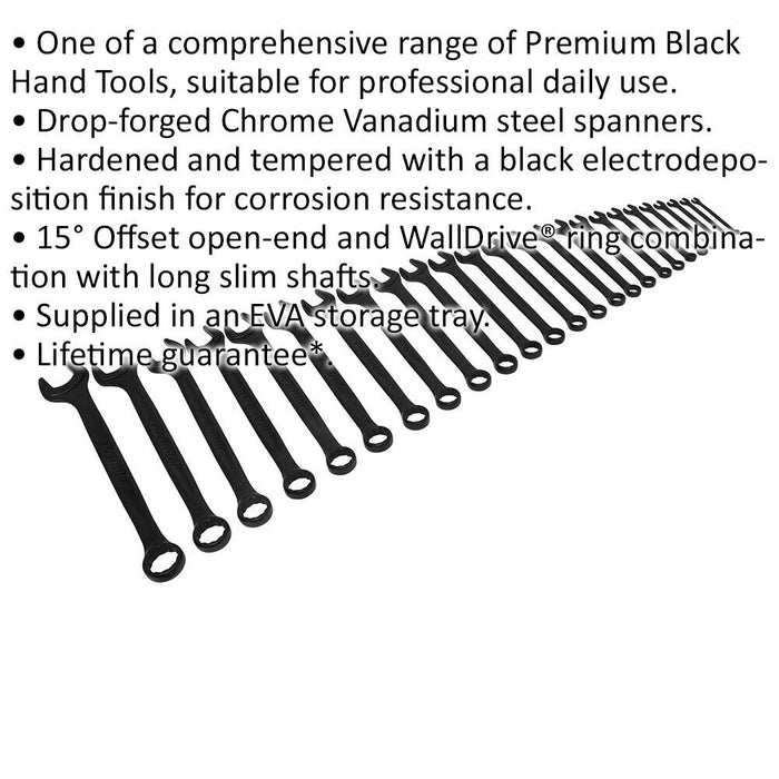 25pc PREMIUM Slim Handled Combination Spanner Set - 12 Pt Metric 15° Offset Ring Loops