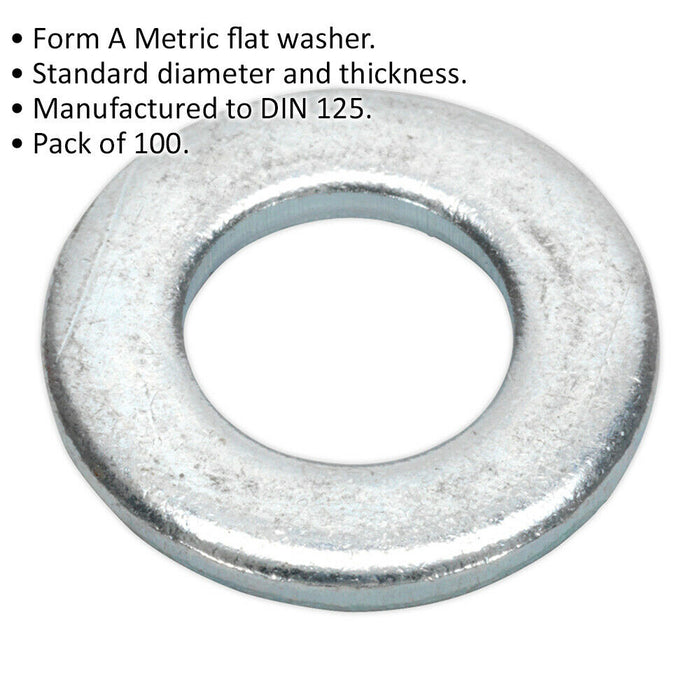 100 PACK Form A Flat Zinc Washer - M10 x 21mm - DIN 125 - Metric - Metal Spacer Loops