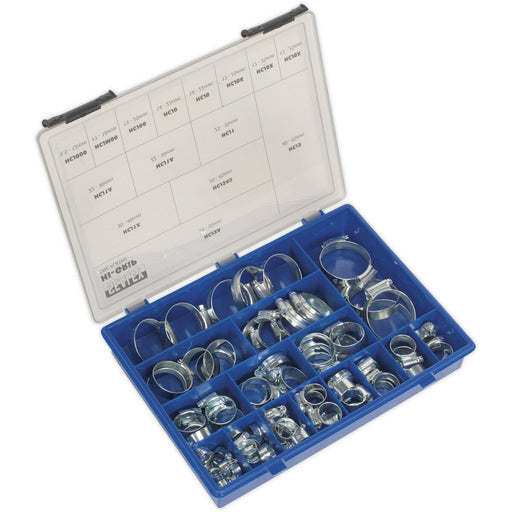 81 Pc Zinc Plated Hose Clip Assortment - 9.5 to 55mm - External Pressed Threads Loops