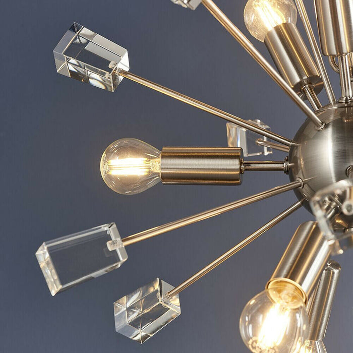 Multi Light Hanging Ceiling Pendant Satin Nickel & Crystal Feature Star Rod Lamp Loops