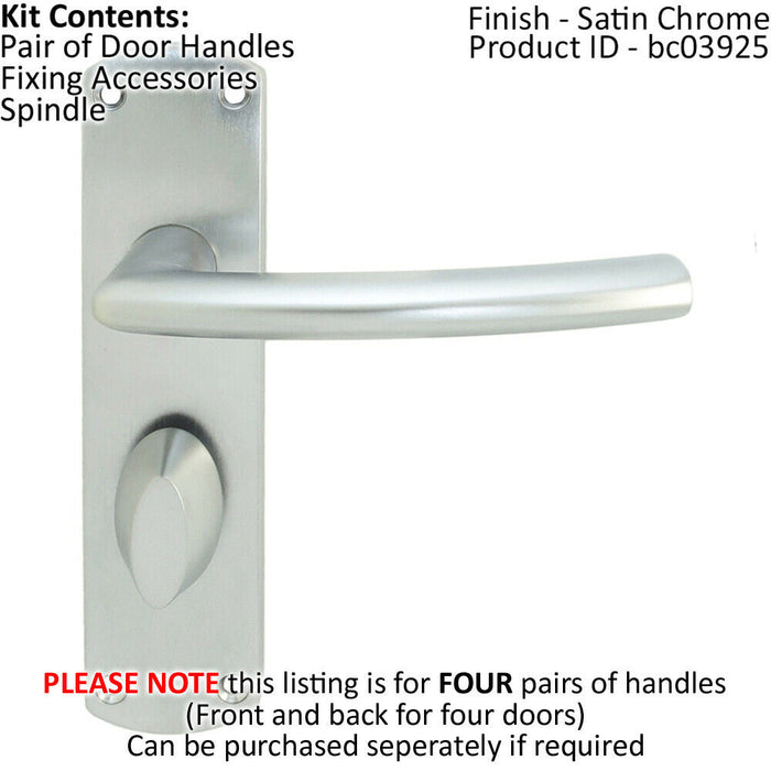 4x Curved Bar Lever on Bathroom Backplate Door Handle 170 x 42mm Satin Chrome Loops