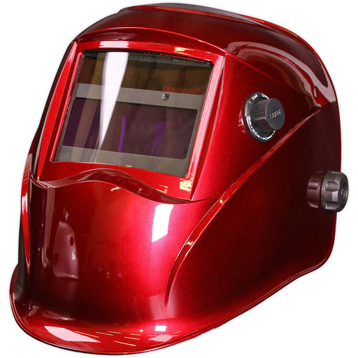 Red Auto Darkening Welding Helmet - Adjustable Shade Knob - Grinding Function Loops