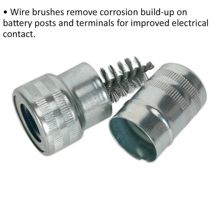 80mm Battery Post & Terminal Cleaner - Wire Brushes - Remove Corrosion Build-Up Loops