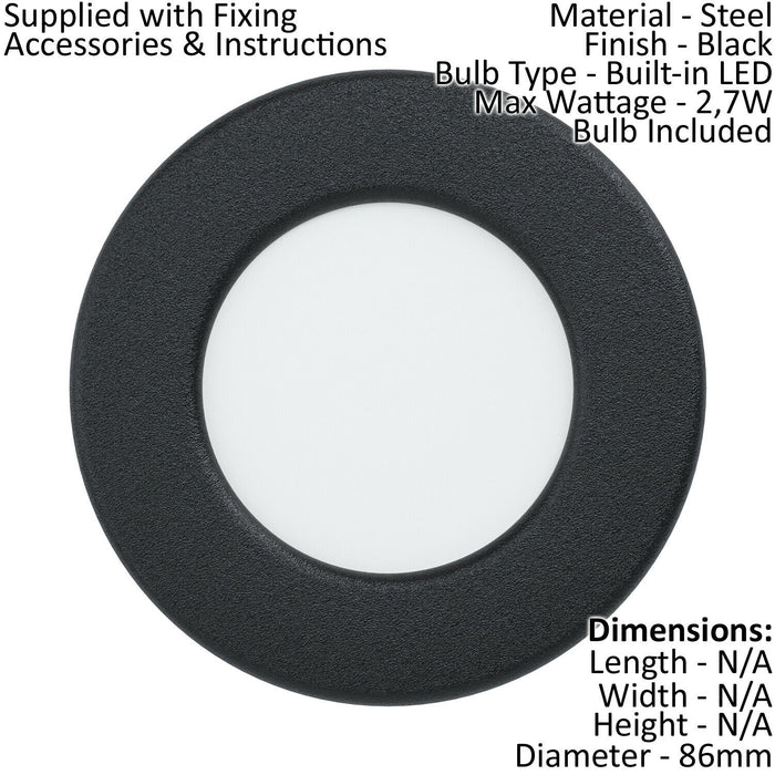 Wall / Ceiling Flush Downlight Black Round Spotlight 2.7W Built in LED Loops