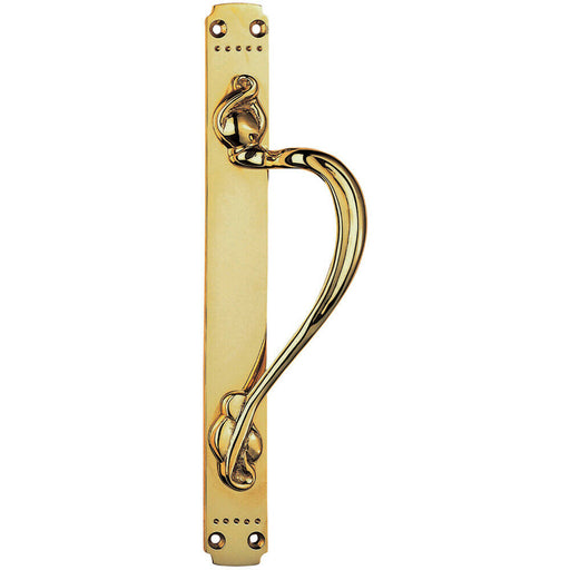 Right Handeda Door Pull Handle With Dot Pattern 384 x 42.5mm Polished Brass Loops