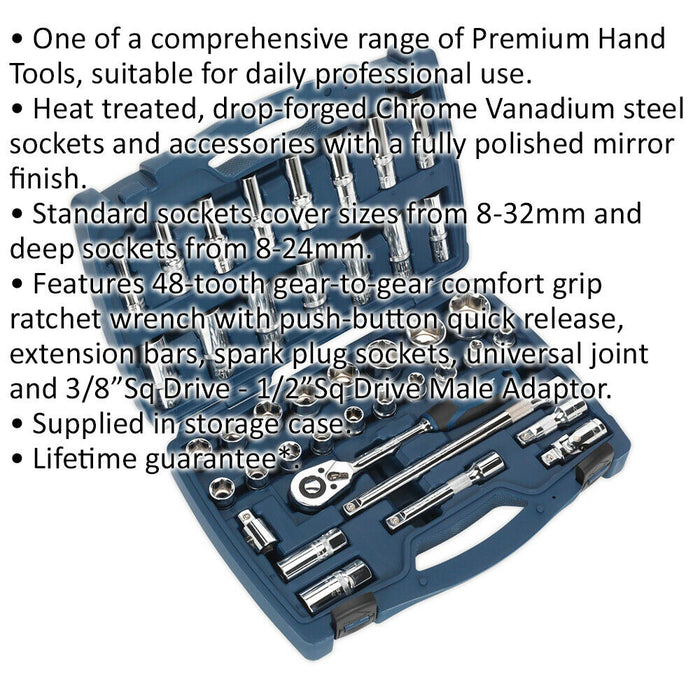 41pc PREMIUM Deep Socket & Ratchet Handle Set 1/2" Square Drive 6 Point Metric Loops