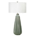 Table Lamp Sage Green Ceramic White Faux Silk Cylinder Shade LED E27 60W Loops