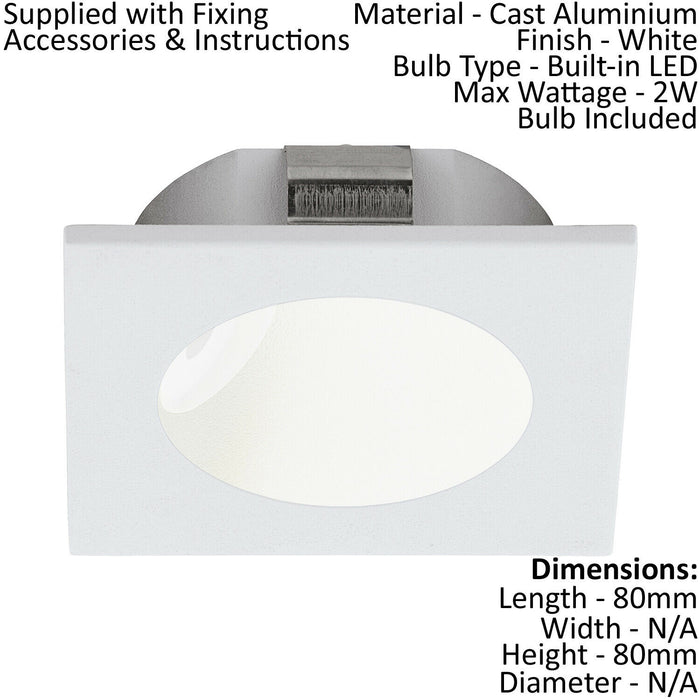 2 PACK Wall / Ceiling Flush Downlight White Cast Aluminium 2W Built in LED Loops