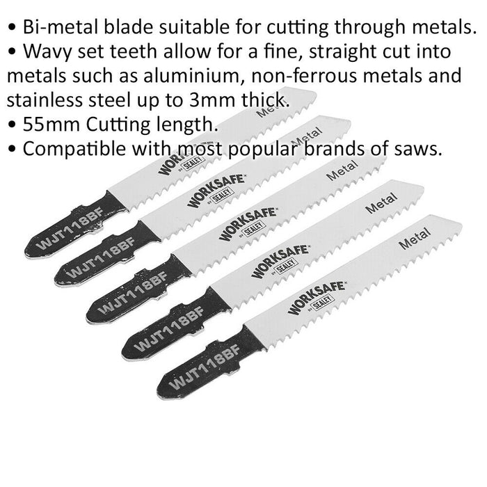 5 PACK 55mm Bi-Metal Jigsaw Blade - 12 TPI - Wavy Set Teeth - Metal Saw Blade Loops