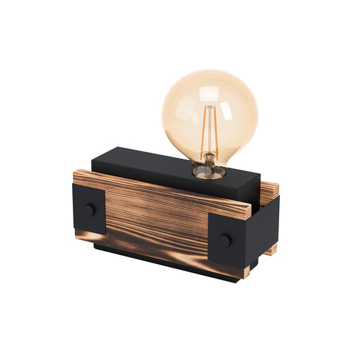 Table Lamp Desk Light Black Steel & Wood Bedside Box 1 x 16W E27 Bulb Loops
