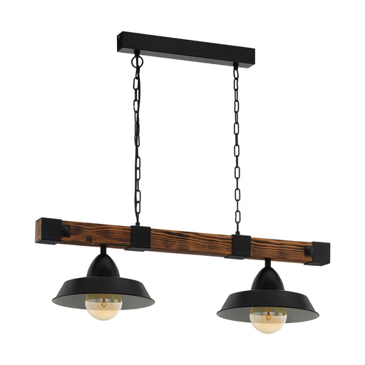 Hanging Ceiling Pendant Light Black & Rustic Wood 2 Bulb Kitchen Island Dining Loops
